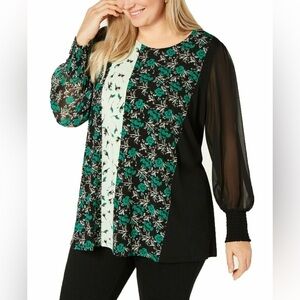 Dainty Alfani Floral Patchwork Tunic Blouse Long Sleeve Boho Mixed Print Top 3X